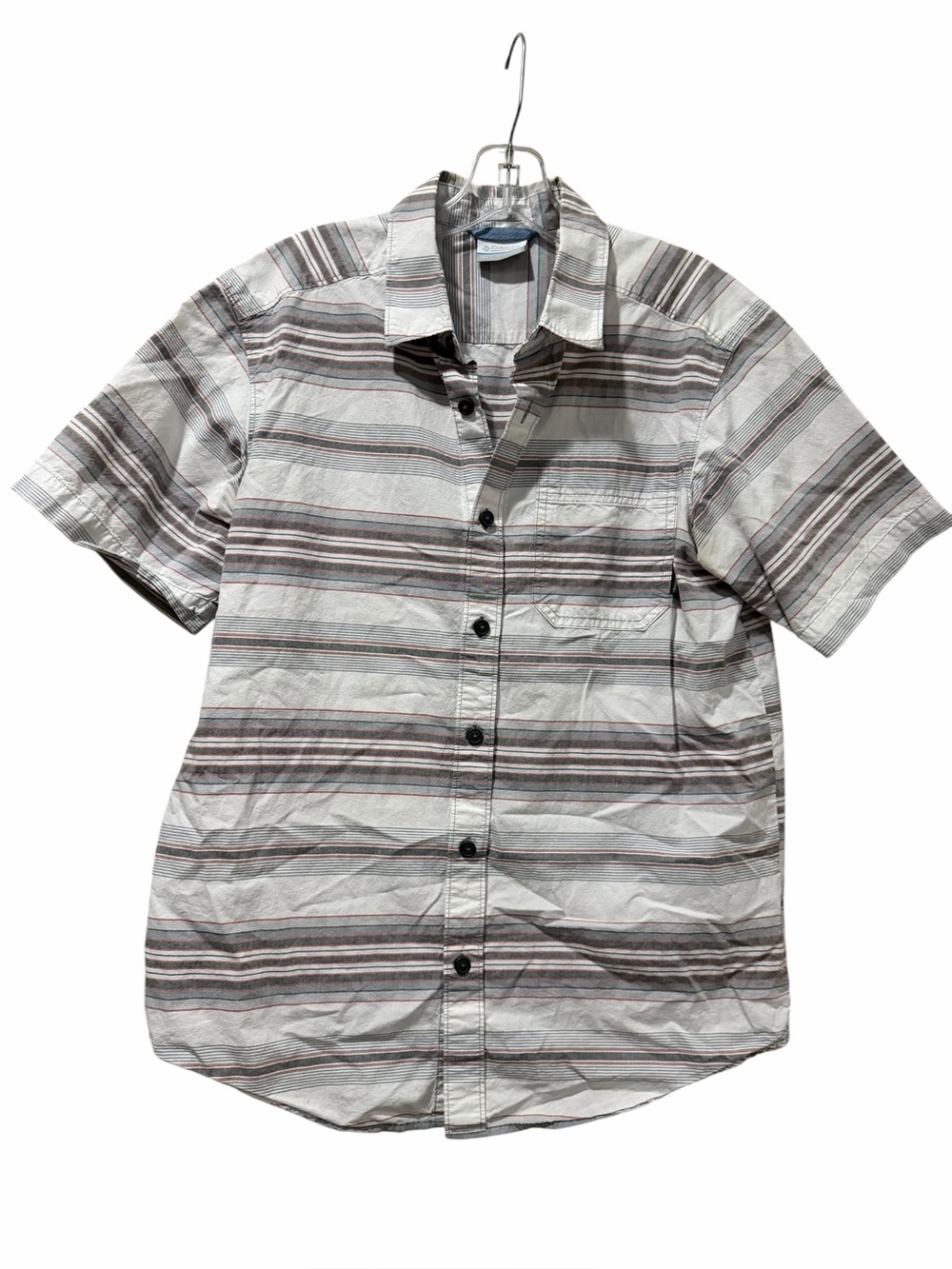 Columbia Men's Small Button Down Short Sleeve Shirt Striped‎ B4